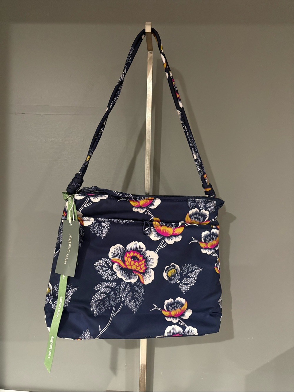 Vera Bradley Navy Floral Shoulder Bag with Yellow & Pink Accents